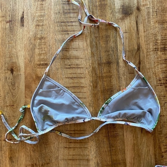 Rachel Roy shiny silver gray metallic triangle bikini 2 piece floral set nwot - Picture 6 of 8